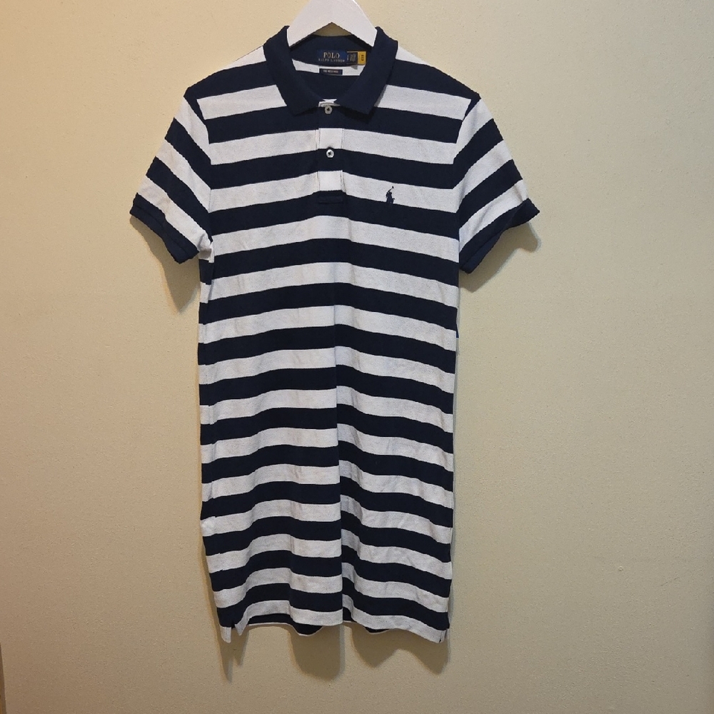 Polo By Ralph Lauren Navy and White Rugby Striped Mini Preppy Dress Size L - Picture 2 of 12